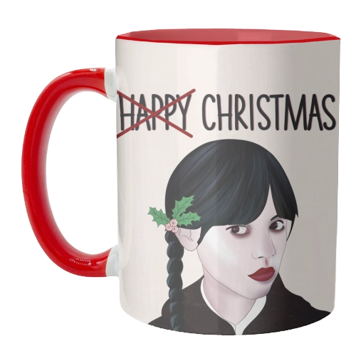 Wednesday Happy Christmas Mug  - Inner & Handle Red