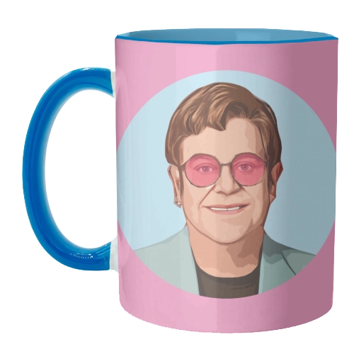Elton With Glasses Mug - Inner & Handle Blue
