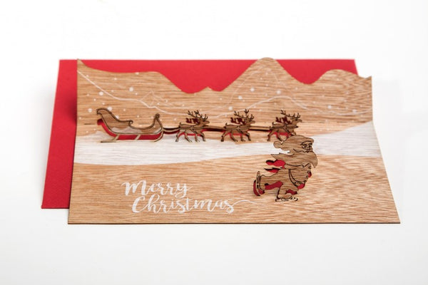 Santa, Merry Christmas - Wooden Greeting Card with PopUp-Motif